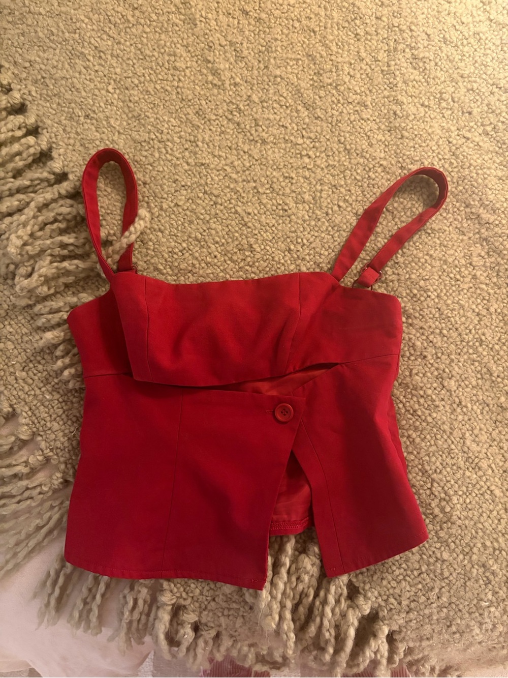 Peppermayo Vibrant Red Strappy Crop Top with Front Buttons